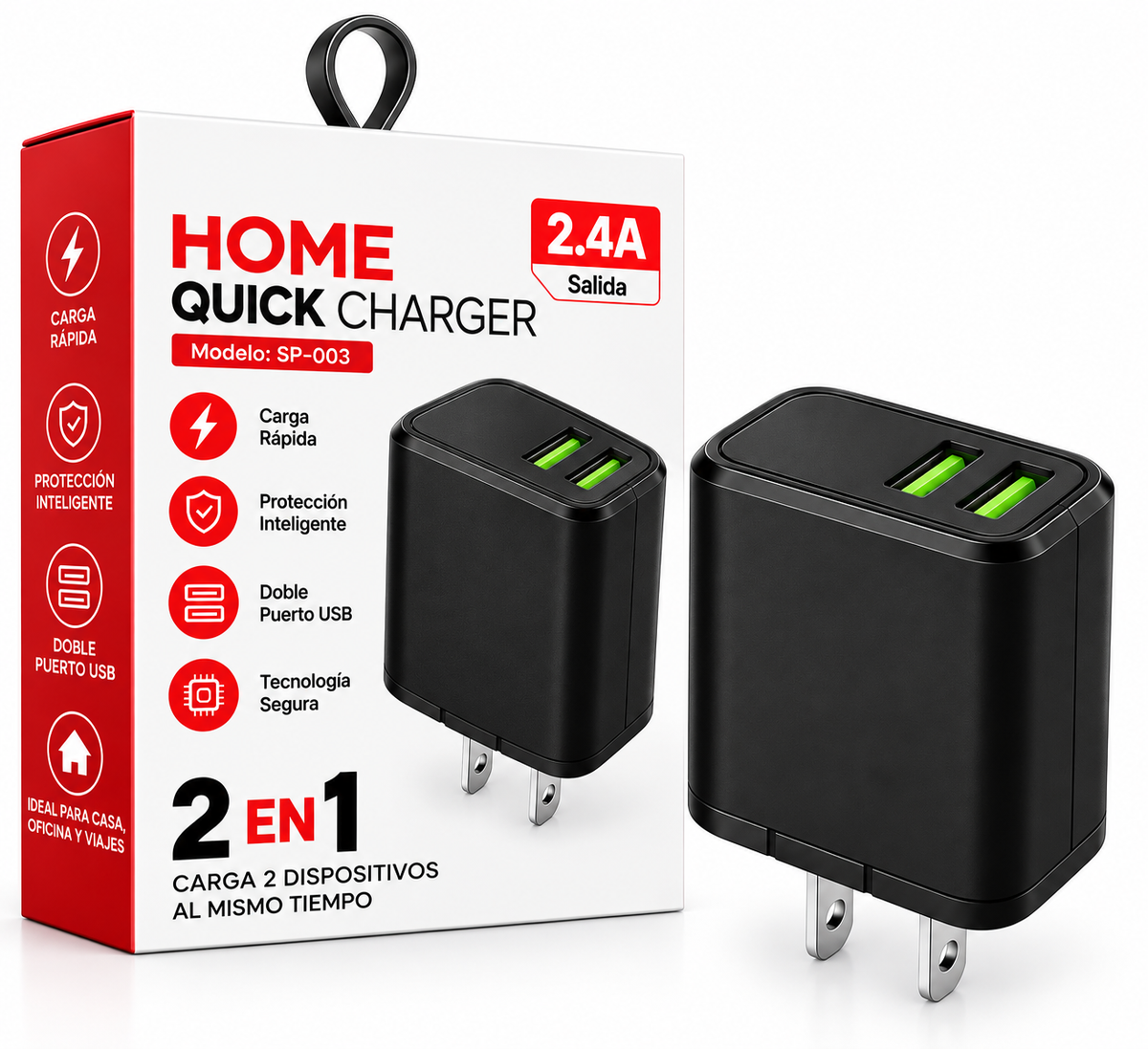 Cargador Doble USB 2.4A – Carga 2 Equipos al Mismo Tiempo ⚡